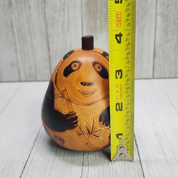 Vintage Panda Bear Gourd Shaker Trinket Coin Holder Hand Carved/Painted 4'' Tall - Picture 10 of 11